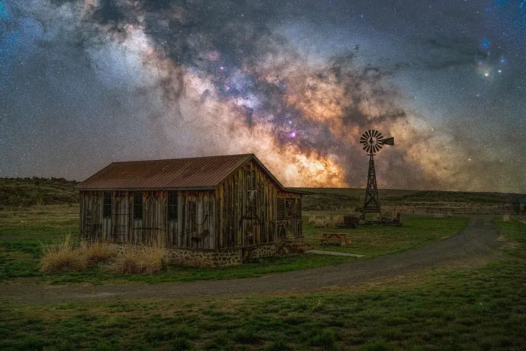 Old Granary and Windmill Sherman County Oregon