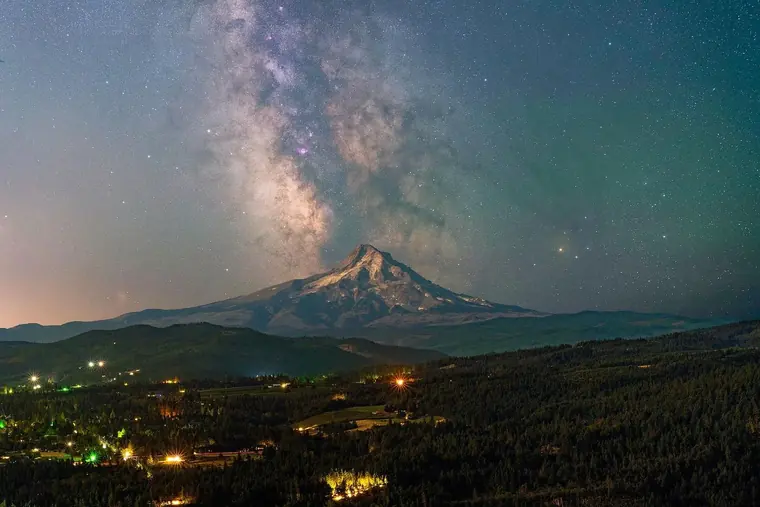Milky Way over Mount Hood and Hood River