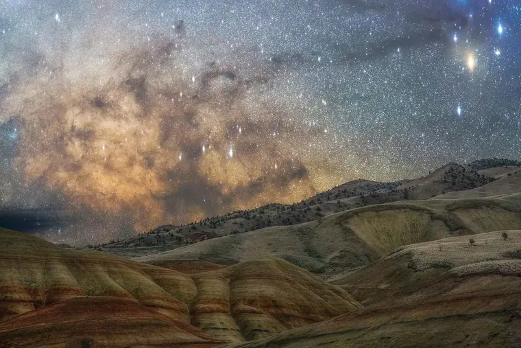 The Dark Horse and Rho Ophiuchi Rising Painted Hills Oregon
