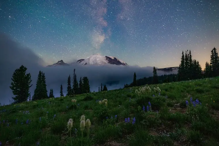 Mount Rainier Blue Hour Milky Way