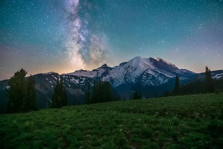 Milky Way over Mount Rainier Washington